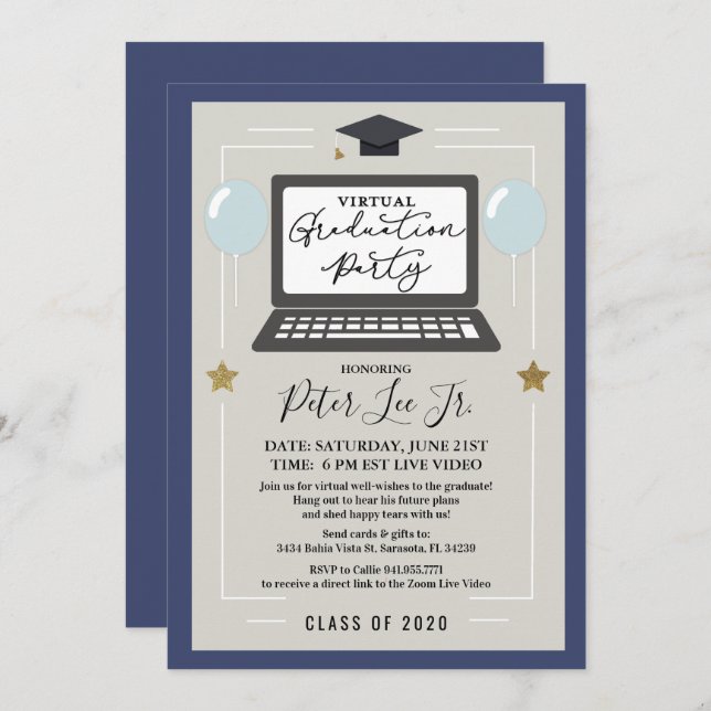Virtual Male Graduation Party Invitation (Front/Back)