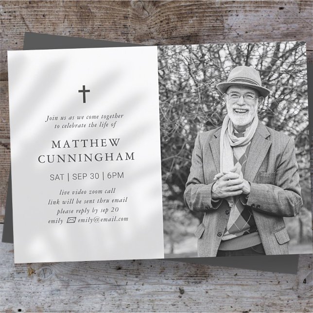 Virtual Memorial Celebration Of Life Simple Cross  Invitation (Creator Uploaded)