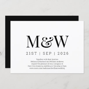 Virtual Modern Black White Monogram Wedding Invitation
