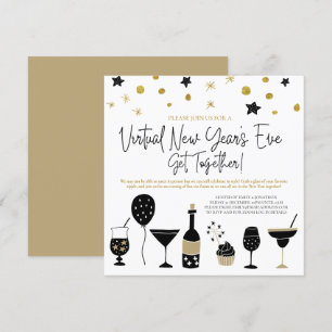 Virtual New Years Eve Party Cocktails Gold Black Invitation
