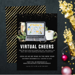 Virtual New Years Eve Party Sparkling Champagne Invitation