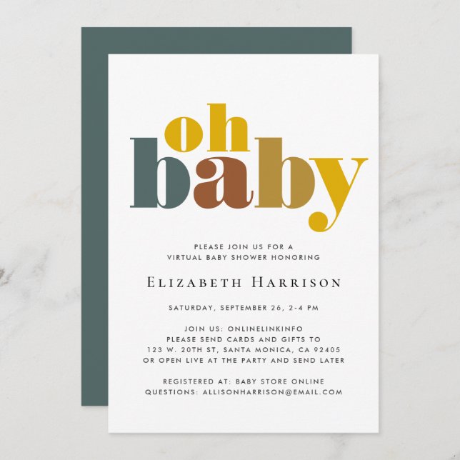 Virtual Oh Baby Boy Shower Invitation (Front/Back)