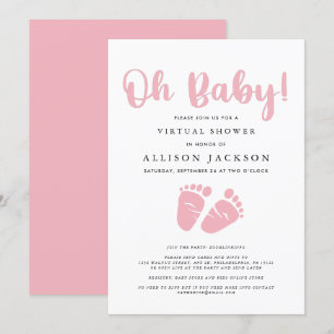 Virtual Oh Baby Girl Shower Pink Baby Feet Simple Invitation