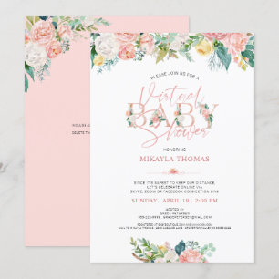 Virtual Online Baby Shower Rose Gold Pink Floral Invitation
