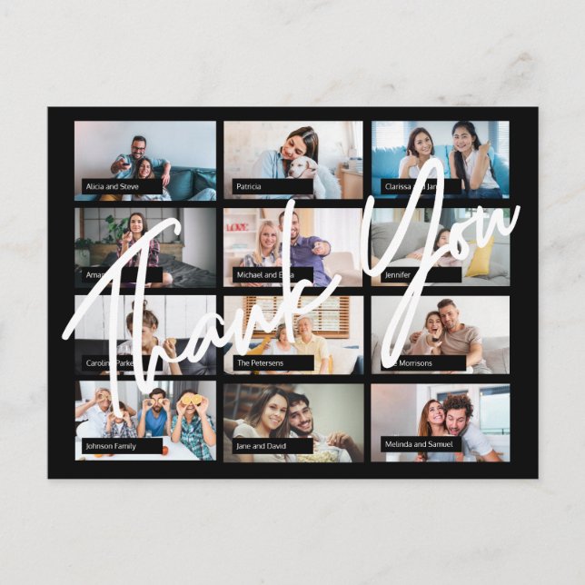 Virtual online birthday custom 12 photo thank you postcard (Front)