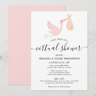Virtual Online Long Distance Pink Baby Shower Invitation