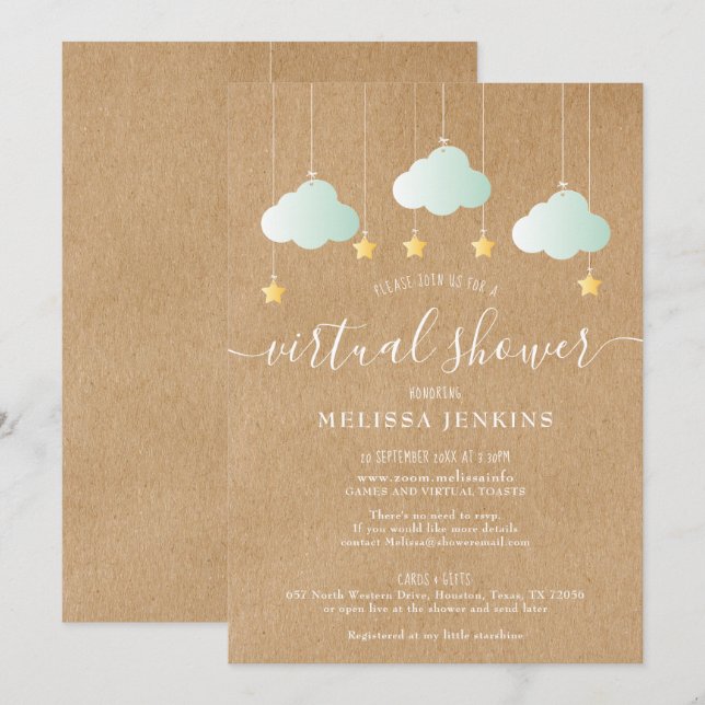 Virtual Online Long Distance Shower By Mail Invitation (Front/Back)