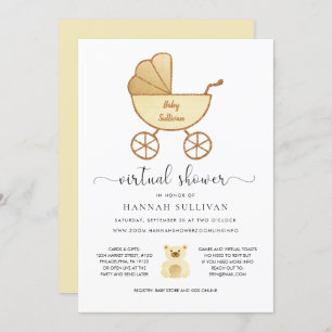 Virtual Online Shower   Retro Carriage Yellow Gold Invitation