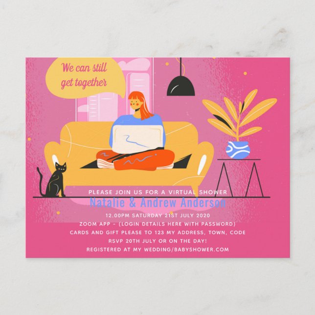 Virtual Party Baby Bridal Shower Birthday Grad. Postcard (Front)