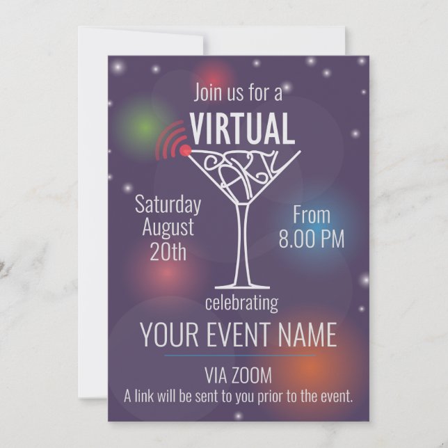 Virtual party invitation for celebrating online (Front)