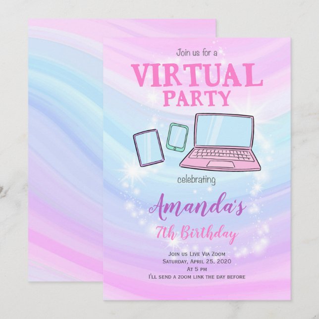 Virtual Party Invite, Quarantine Birthday Invite (Front/Back)