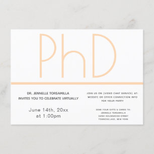 Virtual PhD degree White Cream Grey Graduation Invitation
