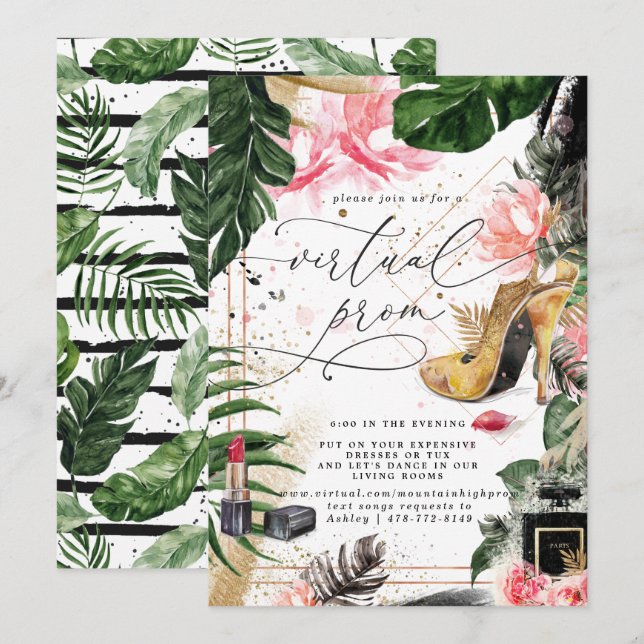 Virtual Prom Party | Glamourous Summer Greenery Invitation (Front/Back)