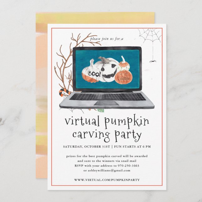 Virtual Pumpkin Carving | Halloween Party Invitation (Front/Back)