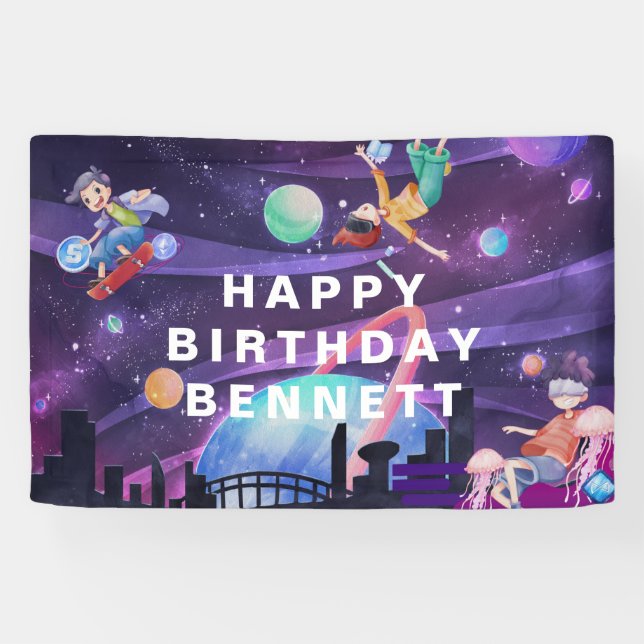 Virtual Reality Gaming Birthday Party Welcome Banner (Horizontal)