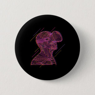 Virtual Reality Graphic Line Art For A Vr Gamer 2 Inch Round Button