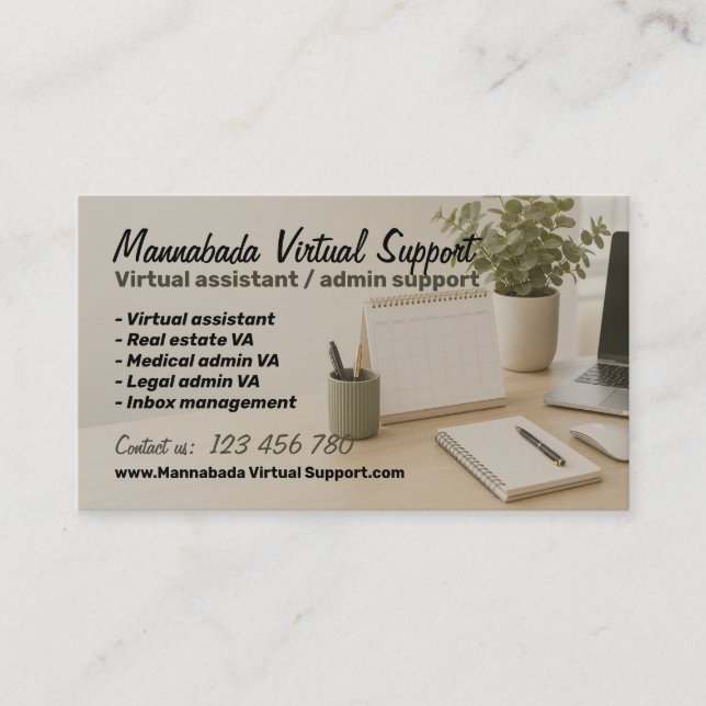 Virtual remote assistant Secretary Business Card (Front)