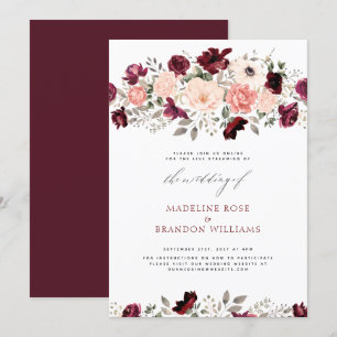 Virtual Rustic Burgundy Blush Floral Wedding Invitation