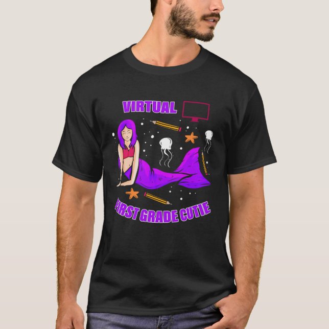Virtual School First Grade Girls  First Grader Mer T-Shirt (Front)