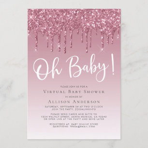 Virtual Shower Glitter Oh Baby Girl Pink Invitation