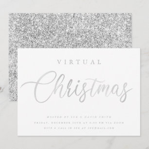 VIRTUAL Silver White Christmas Online Party Invitation