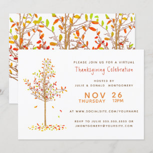 Virtual Thanksgiving Watercolor Autumn Tree Leaves Invitation