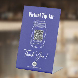 Virtual Tip Jar, Custom QR Code Payment App, Blue Pedestal Sign