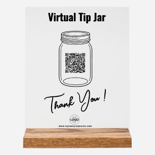 Virtual Tip Jar, Custom QR Code Payment App, Logo Acrylic Sign