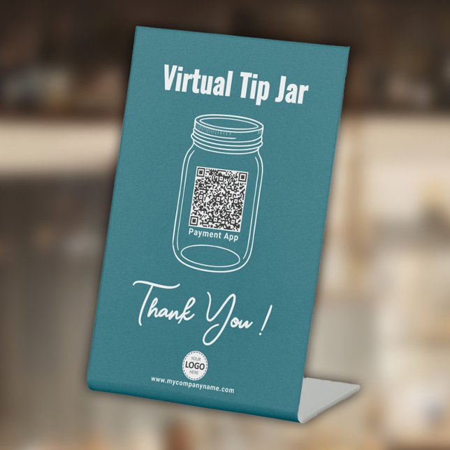 Virtual Tip Jar, Custom QR Code Payment App, Teal Pedestal Sign (Creator Uploaded)