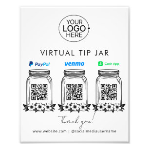 Virtual Tip Jar Logo PayPal Venmo Cash App QR Code Photo Print