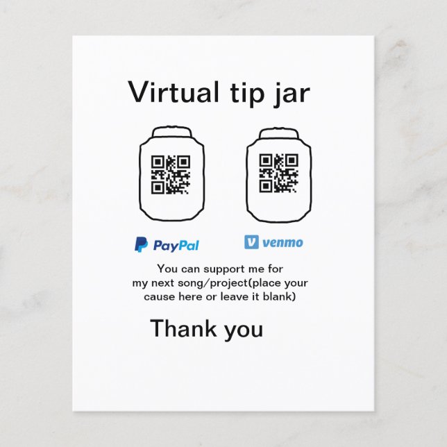 Virtual tip jar q r code money donation PayPal ven (Front)