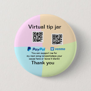 Virtual tip jar q r code money donation PayPal ven 2 Inch Round Button