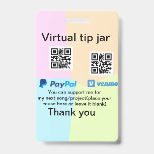 Virtual tip jar q r code money donation PayPal ven Badge