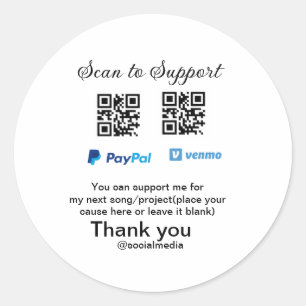 Virtual tip jar q r code money donation PayPal ven Classic Round Sticker