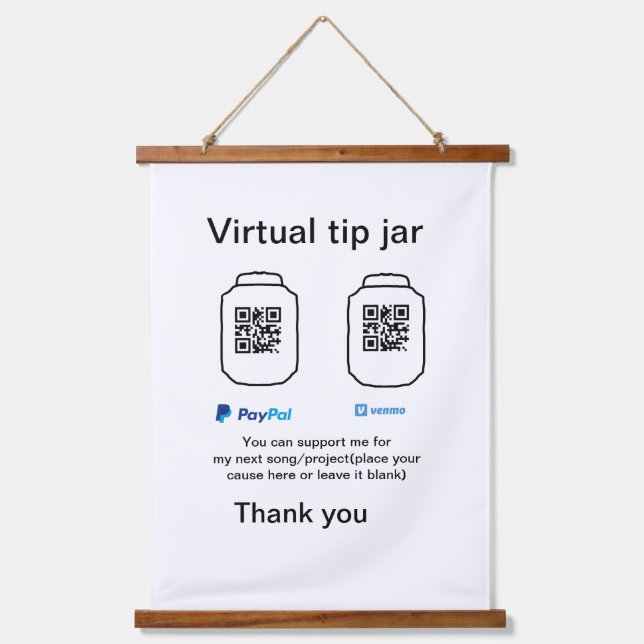Virtual tip jar q r code money donation PayPal ven Hanging Tapestry (Front)