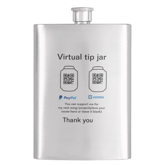 Virtual tip jar q r code money donation PayPal ven Hip Flask (Front)