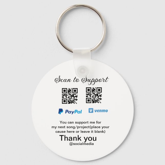 Virtual tip jar q r code money donation PayPal ven Keychain (Front)