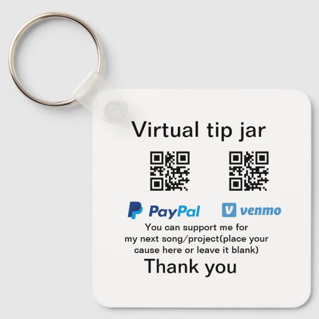Virtual tip jar q r code money donation PayPal ven Keychain (Front)