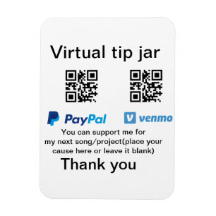 Virtual tip jar q r code money donation PayPal ven Magnet