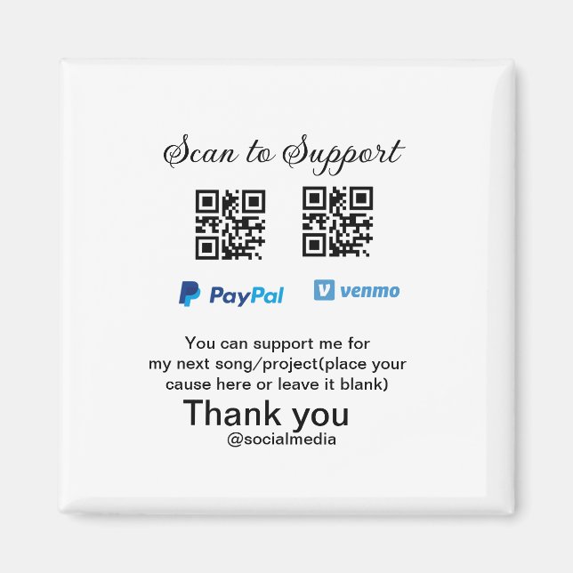 Virtual tip jar q r code money donation PayPal ven Magnet (Front)