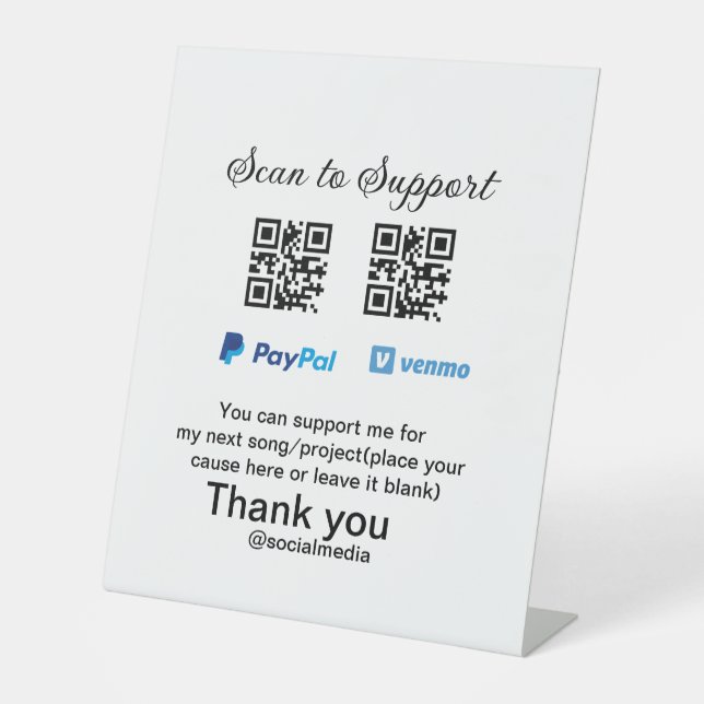 Virtual tip jar q r code money donation PayPal ven Pedestal Sign (Front)