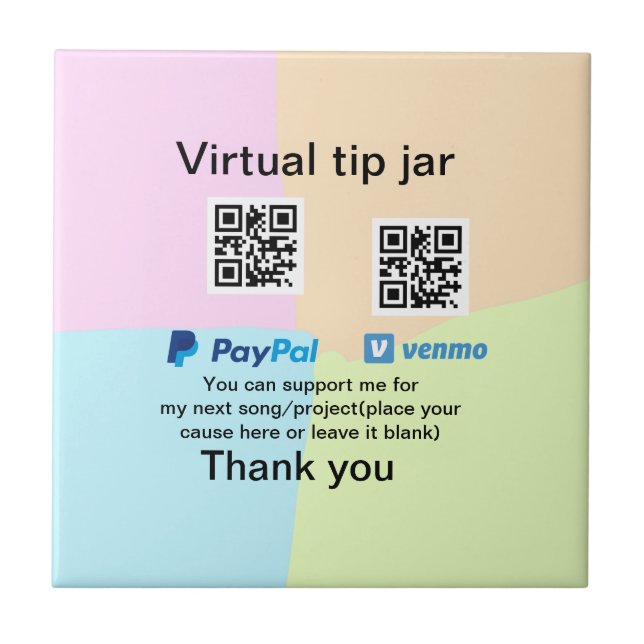 Virtual tip jar q r code money donation PayPal ven Tile (Front)