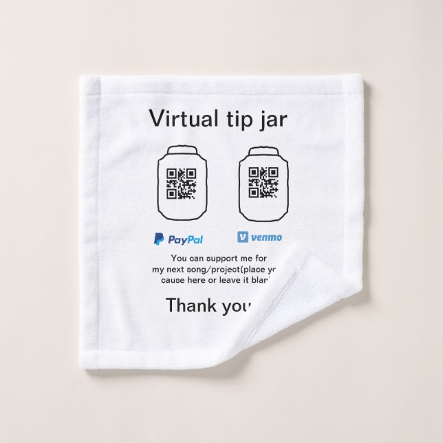 Virtual tip jar q r code money donation PayPal ven Wash Cloth (Wash Cloth)