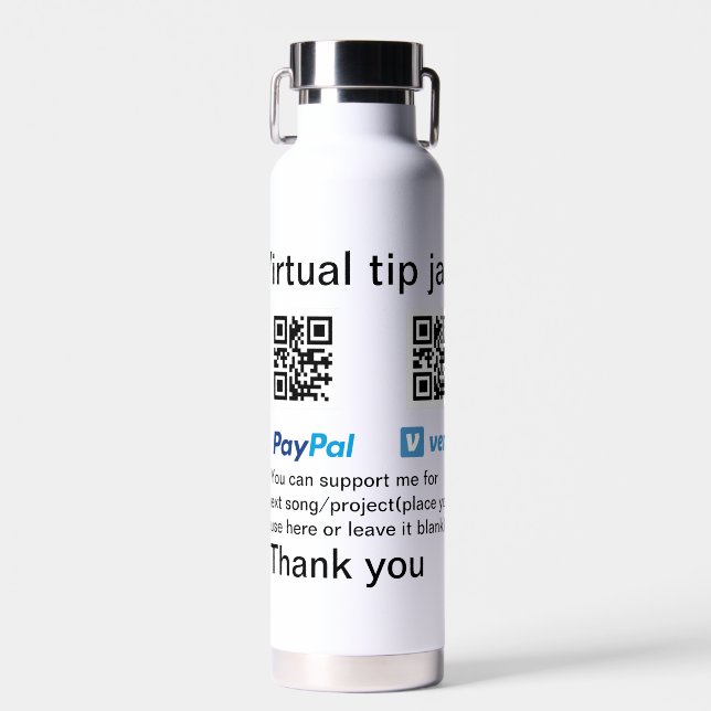 Virtual tip jar q r code money donation PayPal ven Water Bottle (Front)