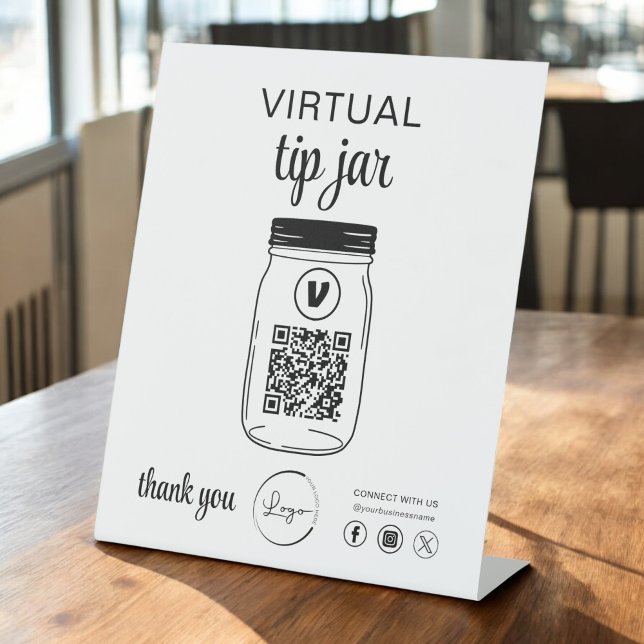 Virtual Tip Jar QR Code Logo White Pedestal Sign (Creator Uploaded)