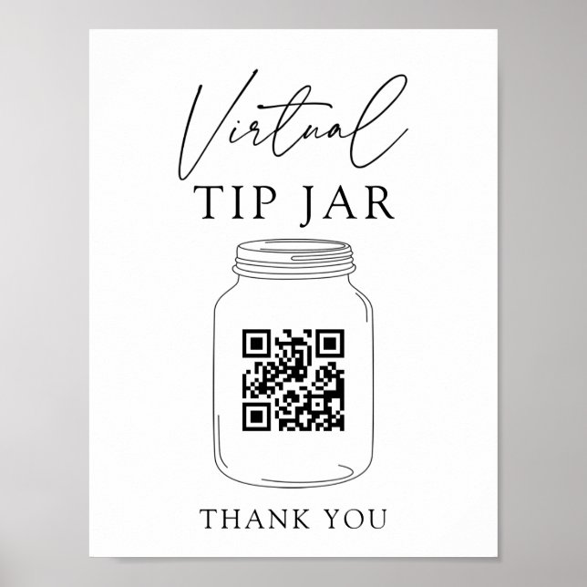 Virtual Tip Jar QR Code Tip Your Bartender Sign (Front)