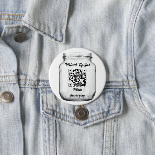 Virtual Tip Jar, Scan to Tip Glass Jar 3 Inch Round Button