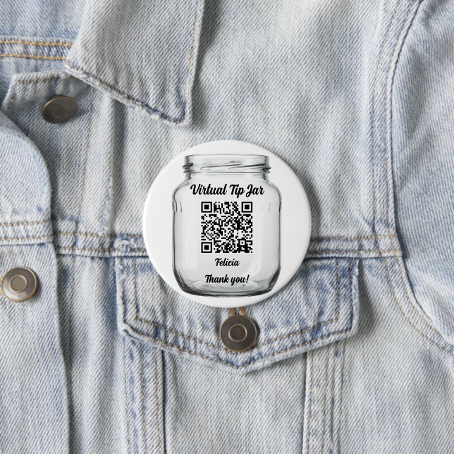 Virtual Tip Jar, Scan to Tip Glass Jar 3 Inch Round Button (In Situ)
