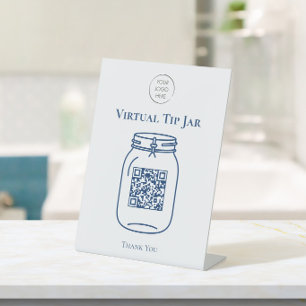 Virtual Tip Jar with Your Business Logo & QR Table Pedestal Sign