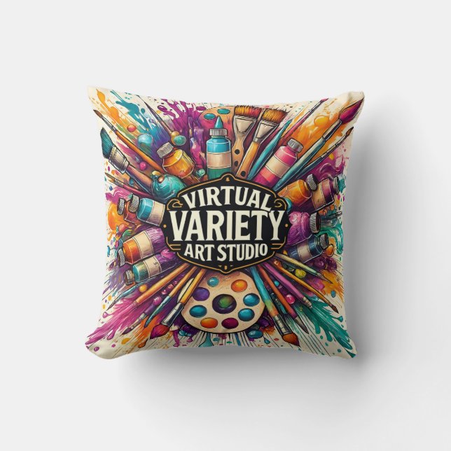 Virtual Variety Art Studio – Creative Paint Splash Throw Pillow (Front)